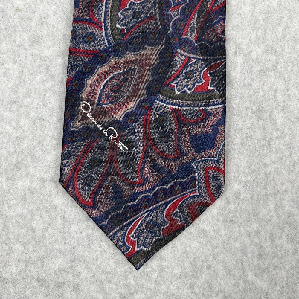 Vintage OSCAR DE LA RENTA Mens Necktie Bold Watercolor Paisley MADE IN USA Silk